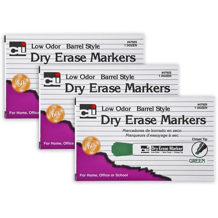 CHARLES LEONARD Dry Erase Markers, Barrel Style, Chisel Tip, Green, PK36 47925
